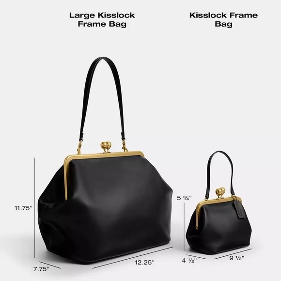 COACH Large Kisslock Frame Bag Designer Black Leather Clutch with Gold NEW TAGS - Picture 11 of 17